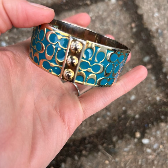 Coach teal gold signature logo enamel cuff bracelet Y2K - Picture 6 of 7